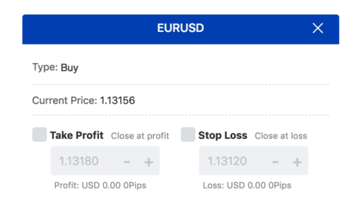 Một ảnh động gif cho thấy cách sử dụng lệnh chốt lời/dừng lỗ trên Mitrade.