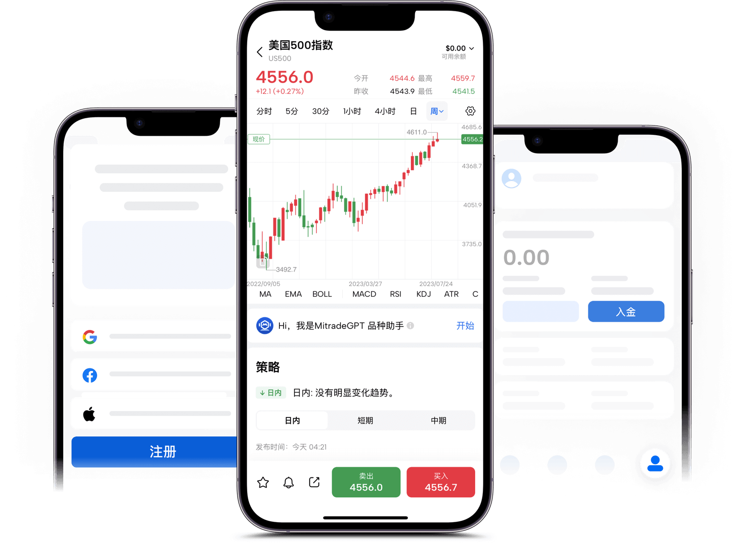 Mitrade移动App操作界面。